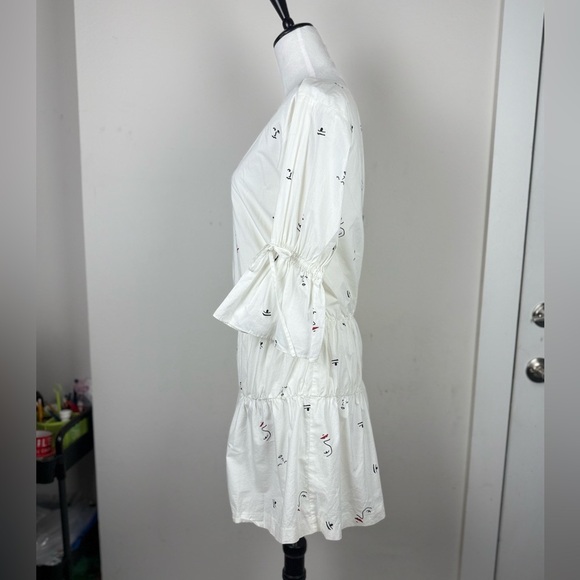 Madewell Women’s‎ Making Faces Bright White Tiered Blouson Dress Abstracts XS - Picture 6 of 14